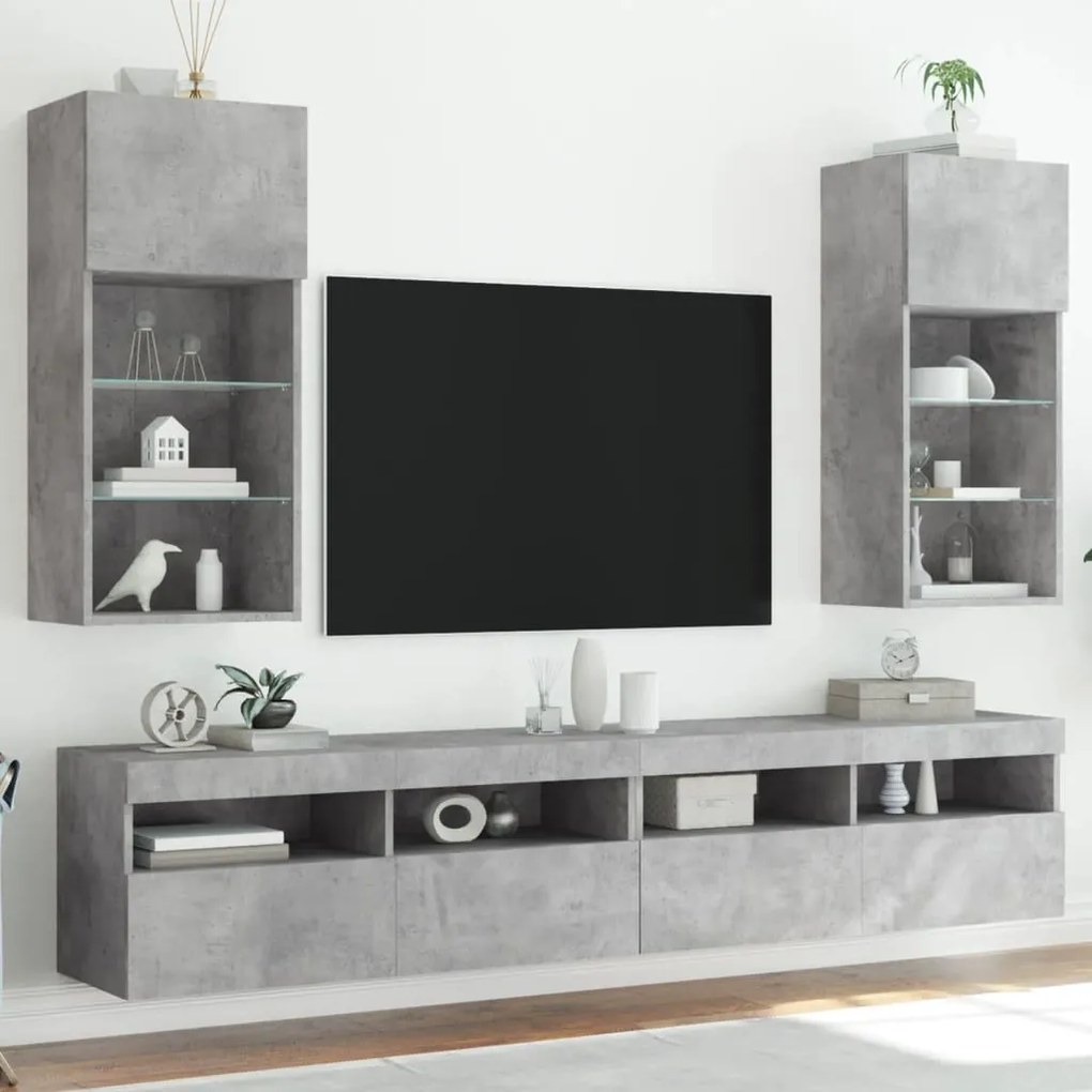 vidaXL Έπιπλα Τηλεόρασης με LED 2 τεμ. Γκρι Σκυροδέματος 40,5x30x90εκ.