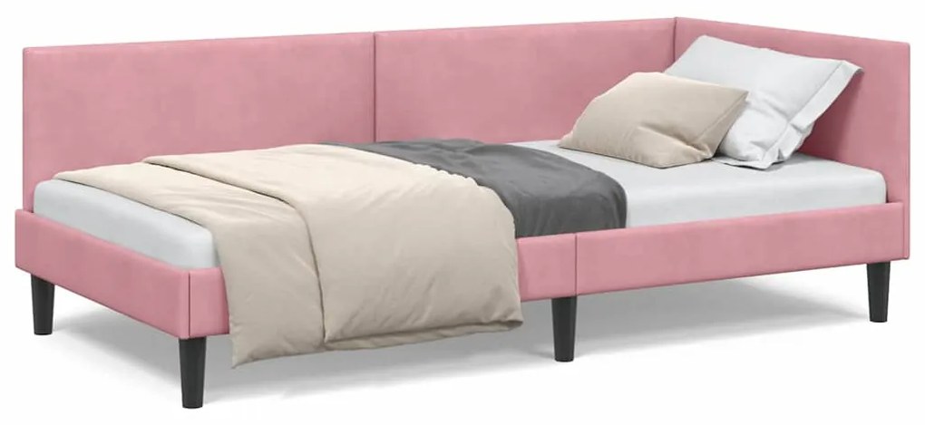 vidaXL Κρεβάτι Γωνίας Ροζ 80 x 200 cm Βελούδο και Εργοστασιακό ξύλο