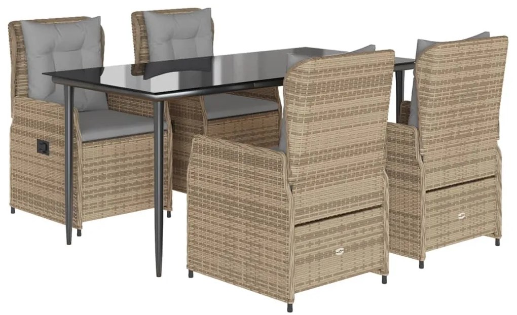 vidaXL Σετ Τραπεζαρίας Κήπου 5 τεμ. Μπεζ Συνθετικό Ρατάν με Μαξιλάρι