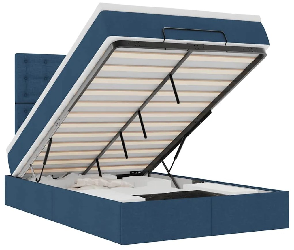 vidaXL Οθωμανικό κρεβάτι με στρώμα & LEDs Μπλε 120x200 cm Ύφασμα
