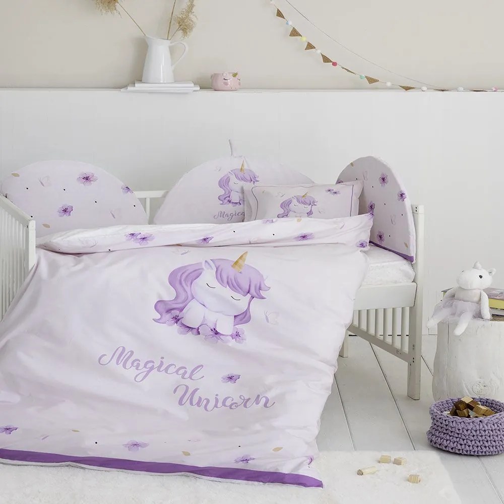 Σεντόνια Βρεφικά Magical Unicorn (Σετ 3τμχ) Lila Nima Κούνιας 120x170cm 100% Βαμβάκι