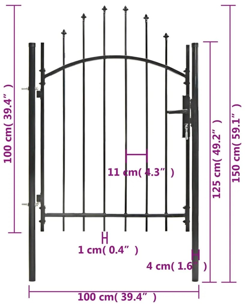 vidaXL Καγκελόπορτα Μαύρη 1 x 1,5 μ. Ατσάλινη
