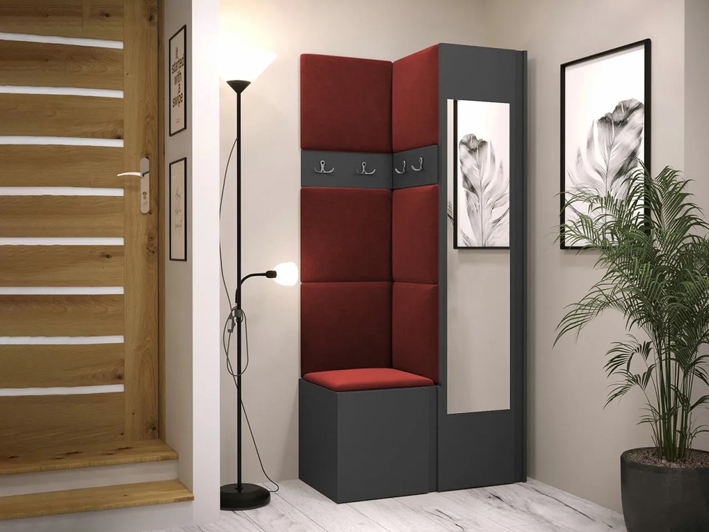 Σετ διαδρόμου Hartford 354, 186x82x44cm, 55 kg, Καθρέφτης, Κόκκινο, Γραφίτης, Πλαστικοποιημένη μοριοσανίδα, Ταπισερί, Τοίχου, Εντοιχισμένη