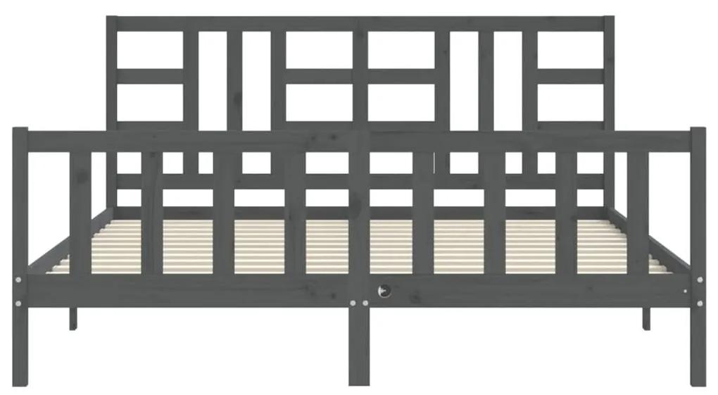 Πλαίσιο Κρεβατιού με Κεφαλάρι Γκρι 180x200 εκ Μασίφ Ξύλο - Γκρι
