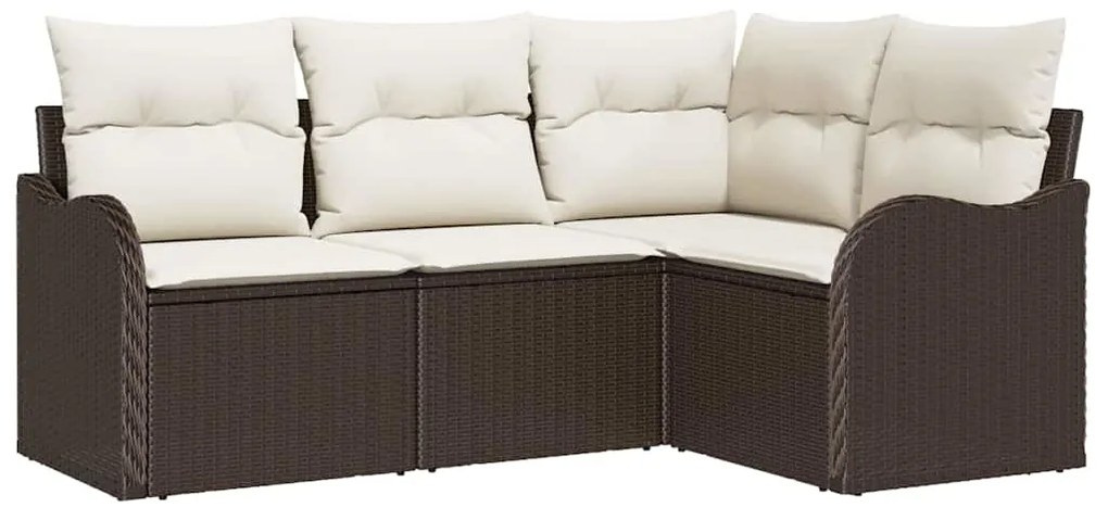 vidaXL Σετ Καναπέ Κήπου με μαξιλάρι 4 pcs Καφέ Πολυ ράταν