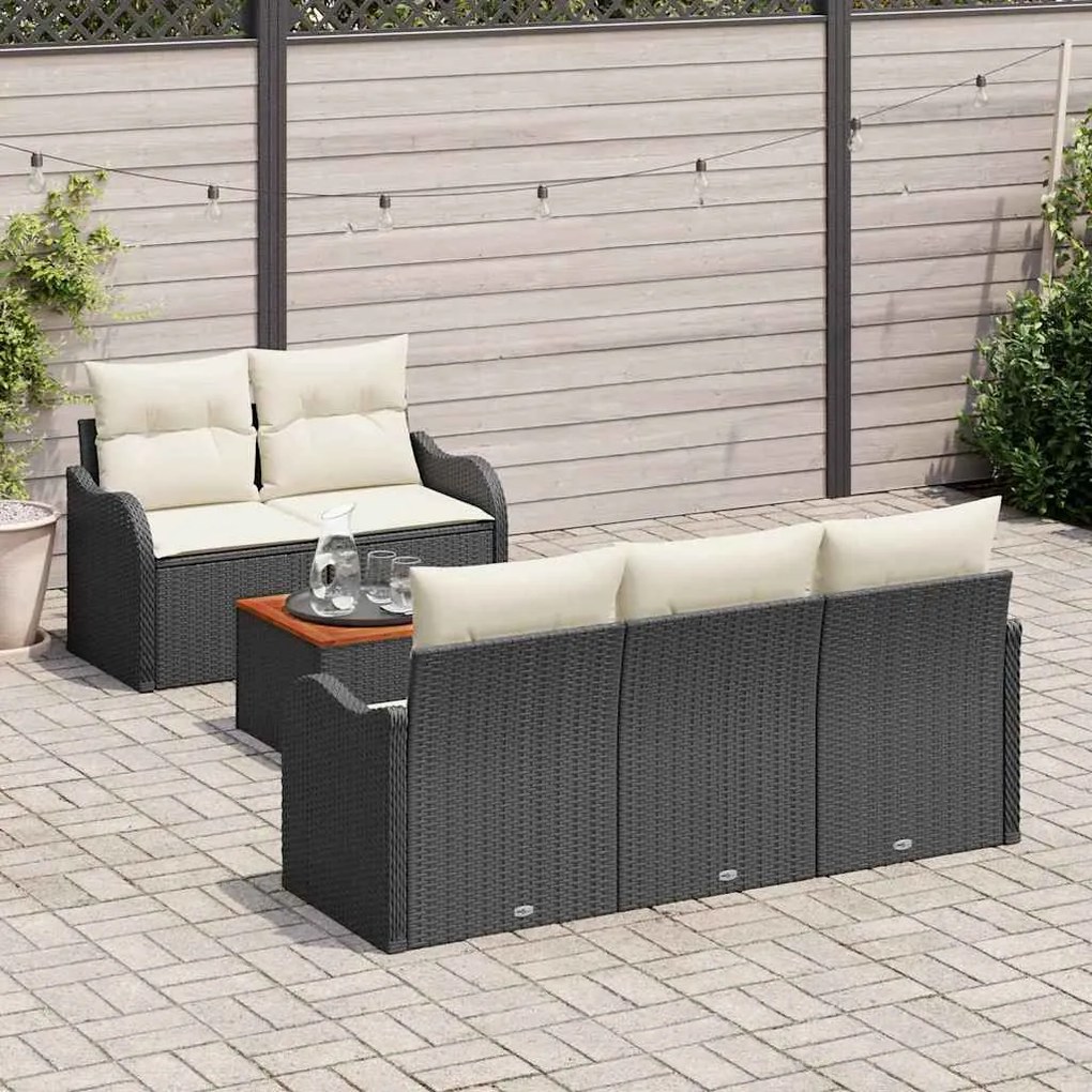 vidaXL Σετ Καναπέ Κήπου με μαξιλάρι 6 pcs Μαύρο, Κρέμα 55 x 55 x 37 εκ