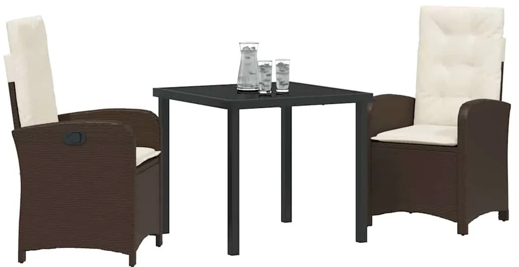 vidaXL Σέτ φαγητού για κήπο με μαξιλάρι 3 pcs Καφέ συνθετικό ρατάν