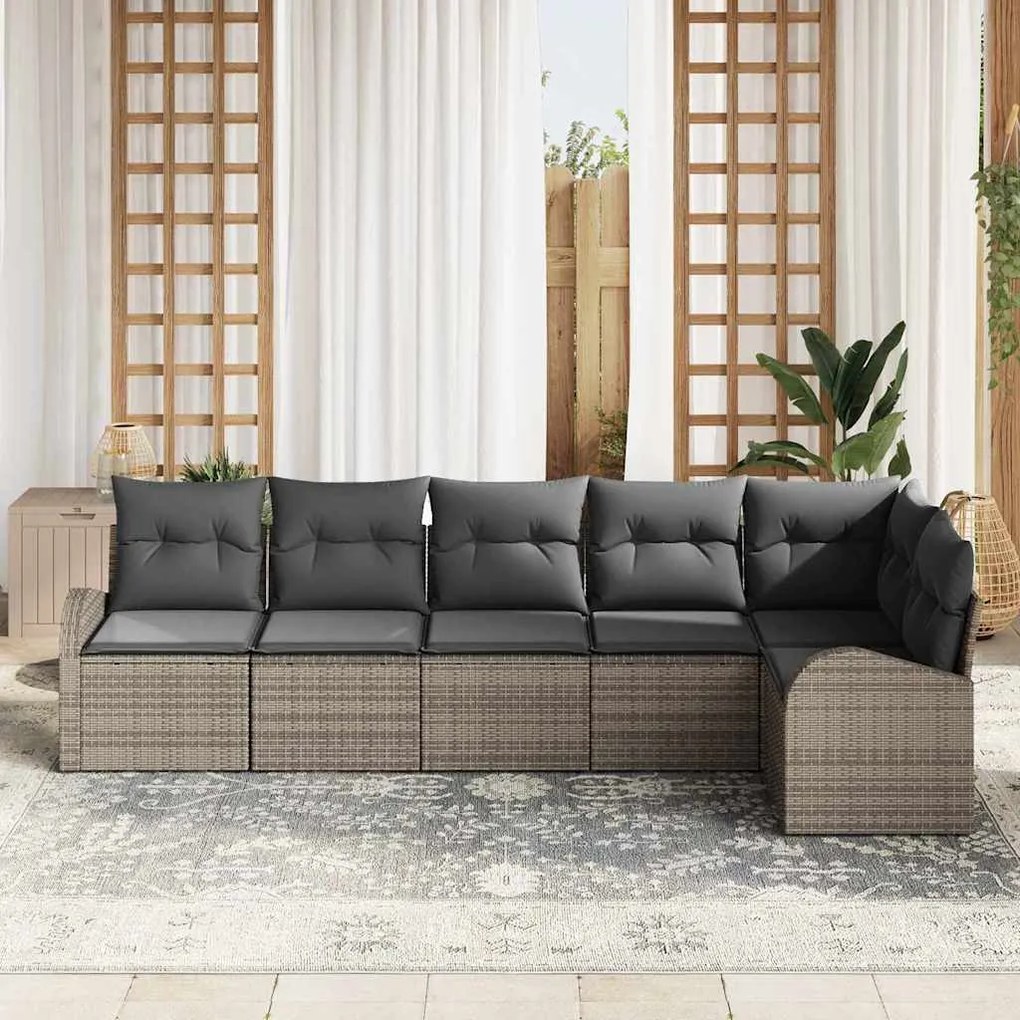 vidaXL Σετ Καναπέ Κήπου με μαξιλάρι 6 pcs Γκρι Πολυ ράταν
