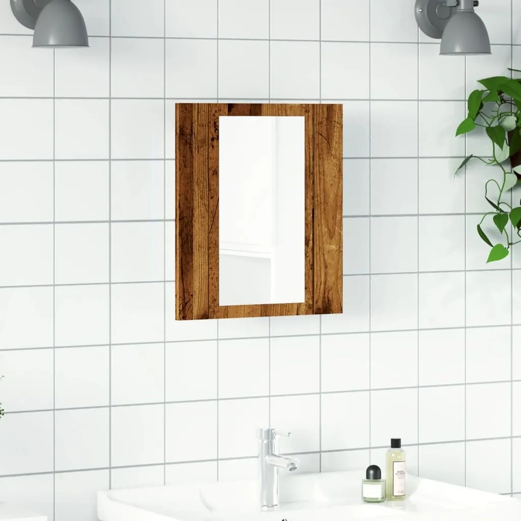 Έπιπλο Καθρέφτη Μπάνιου LED Παλαιό Ξύλο 40x12x45 εκ. Επεξ. Ξύλο - Καφέ