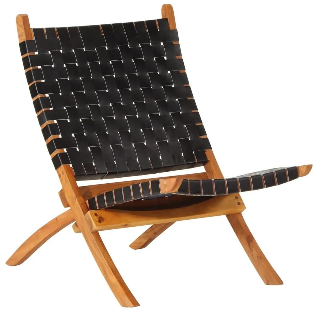 Καρέκλα Πτυσσόμενη Μαύρη από Γνήσιο Δέρμα - Μαύρο