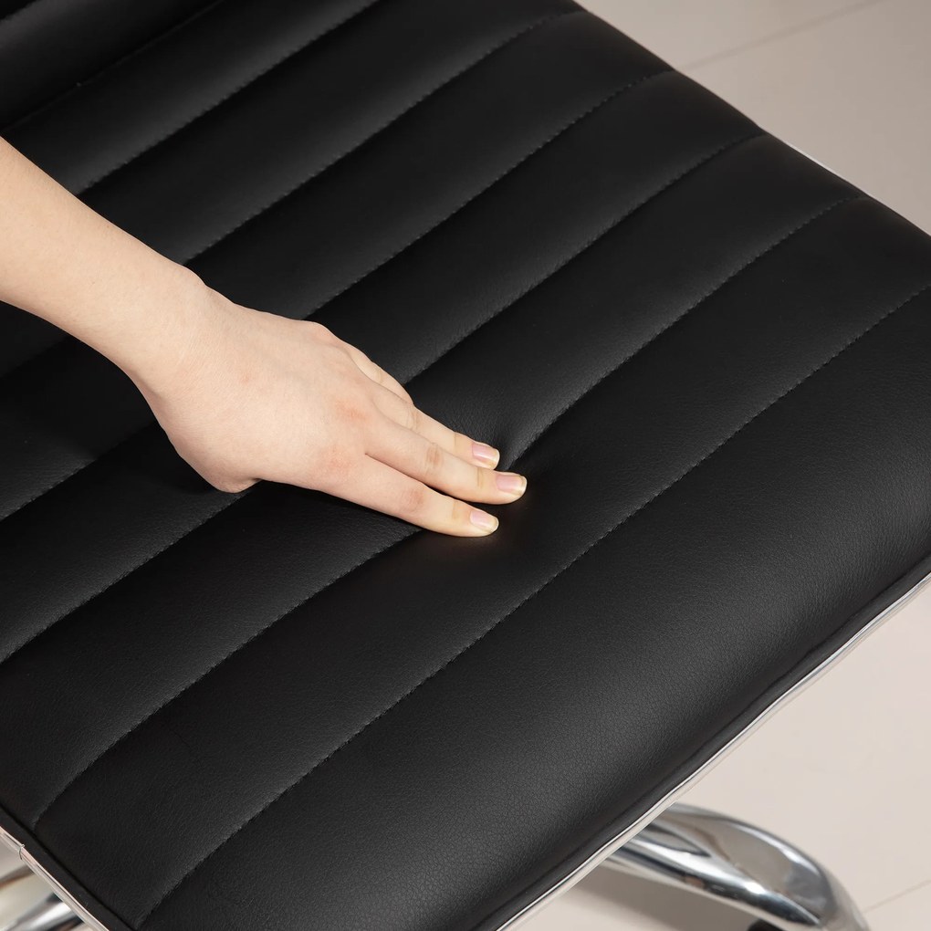 HOMCOM Ρυθμιζόμενη Καρέκλα Σαλονιού με Πλάτη, Περιστρεφόμενη Καρέκλα, Μέταλλο, Τεχνητό Δέρμα, 48 x 52 x 78-90 cm, Μαύρο