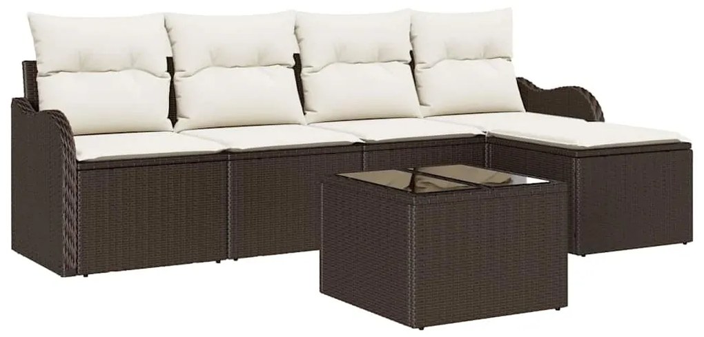 vidaXL Σετ Καναπέ Κήπου με μαξιλάρι 6 pcs Καφέ Πολυ ράταν