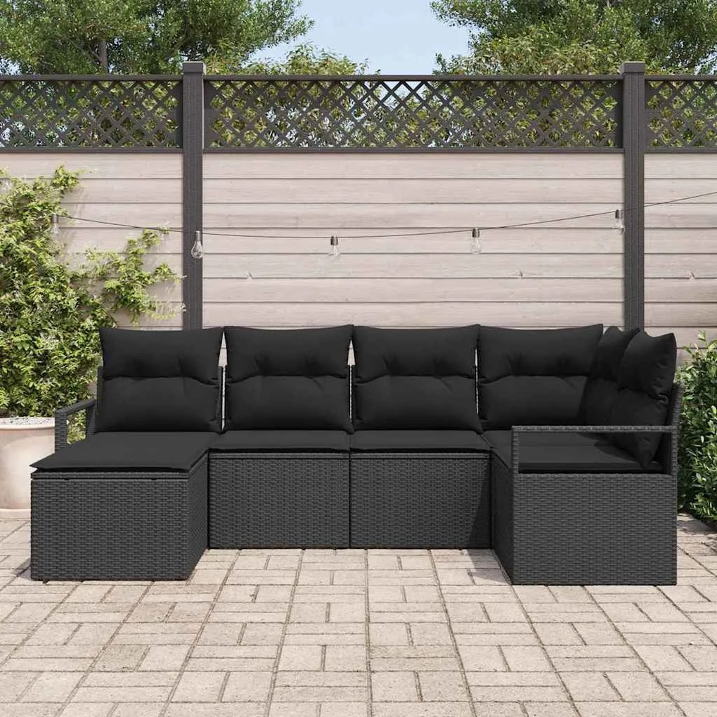 vidaXL Σετ Καναπέ Κήπου 6 pcs Μαύρο Πολυ rattan, βαμμένο ατσάλι
