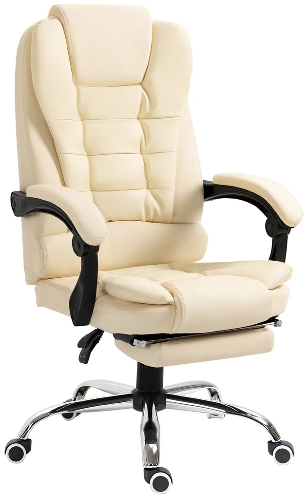 HOMCOM Καρέκλα γραφείου με υποπόδιο, καρέκλα γραφείου, ρυθμιζόμενη πλάτη, ρυθμιζόμενο ύψος, Κρεμ + Μαύρο + Ασημί