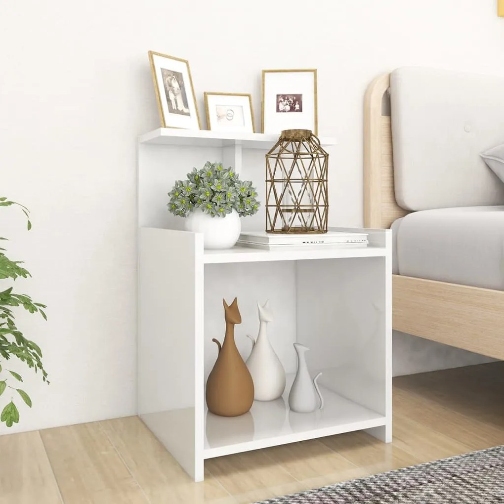 vidaXL Κομοδίνο Γυαλιστερό Λευκό 40x35x60 εκ. από Επεξ. Ξύλο