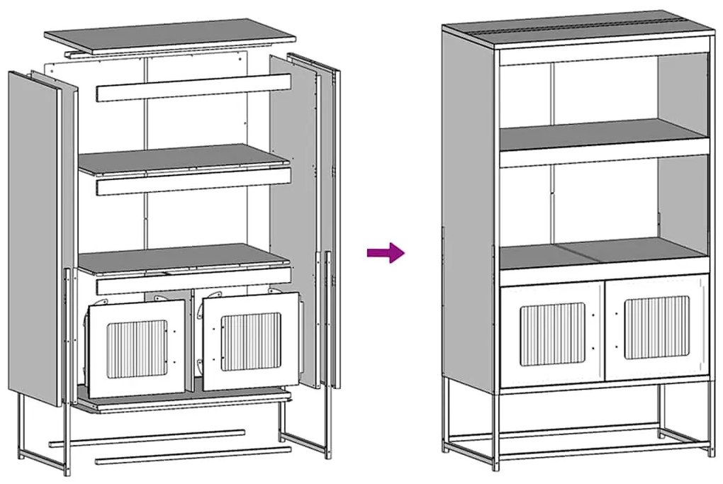 Highboard Λευκό 68x39x123 cm Ατσάλι - Λευκό