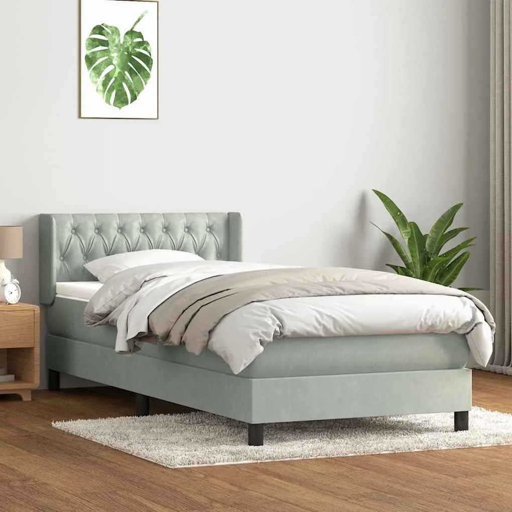 Box Spring κρεβάτι με στρώμα ανοιχτό γκρι 90x210 cm Βελούδινο - Γκρι