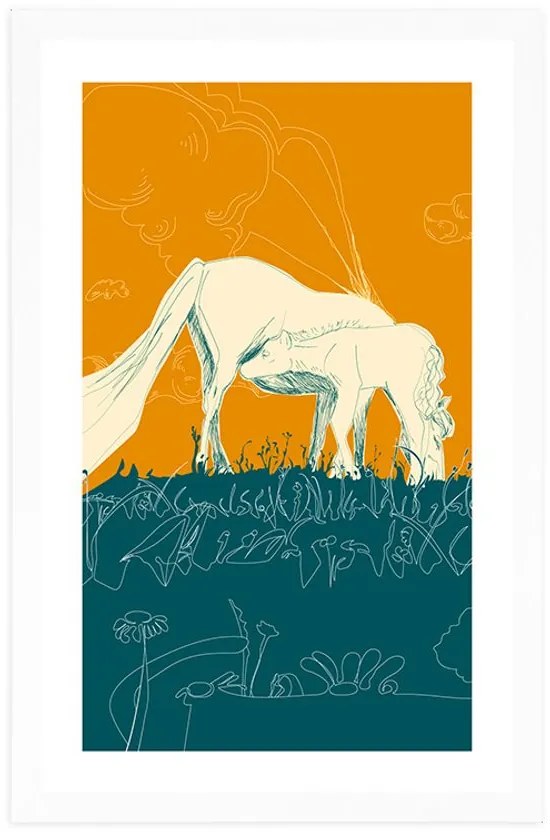 Αφίσα με πασπαρτού Άλογο σε λιβάδι - 20x30 black