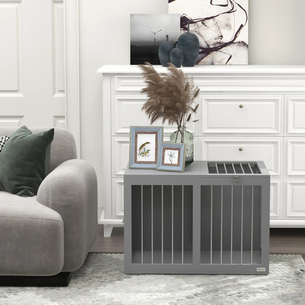 PawHut Κλουβί σκύλου, κουτί μεταφοράς σκύλου, 2 πόρτες, κλειδώματος, ατσάλινο πλέγμα, 80 cm x 50 cm x 56,5 cm, Γκρι