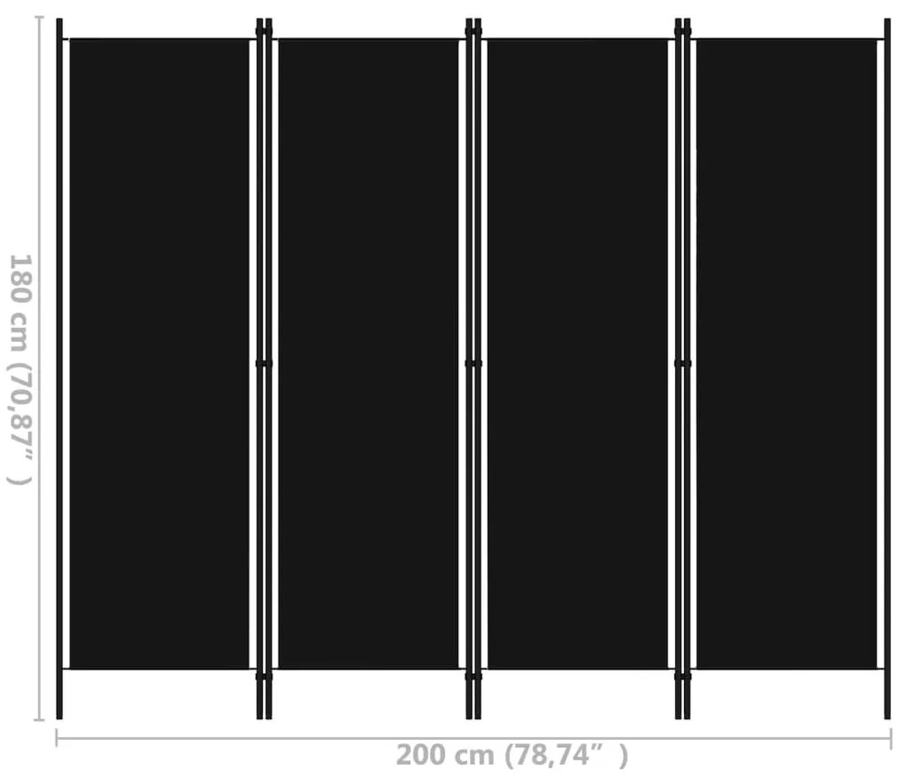 vidaXL Διαχωριστικό Δωματίου με 4 Πάνελ Μαύρο 200 x 180 εκ.