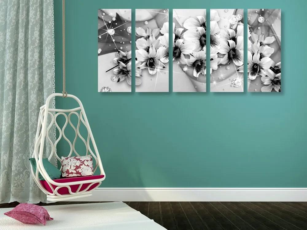 Εικόνα 5 τμημάτων ασπρόμαυρα λουλούδια σε αφηρημένο φόντο - 200x100