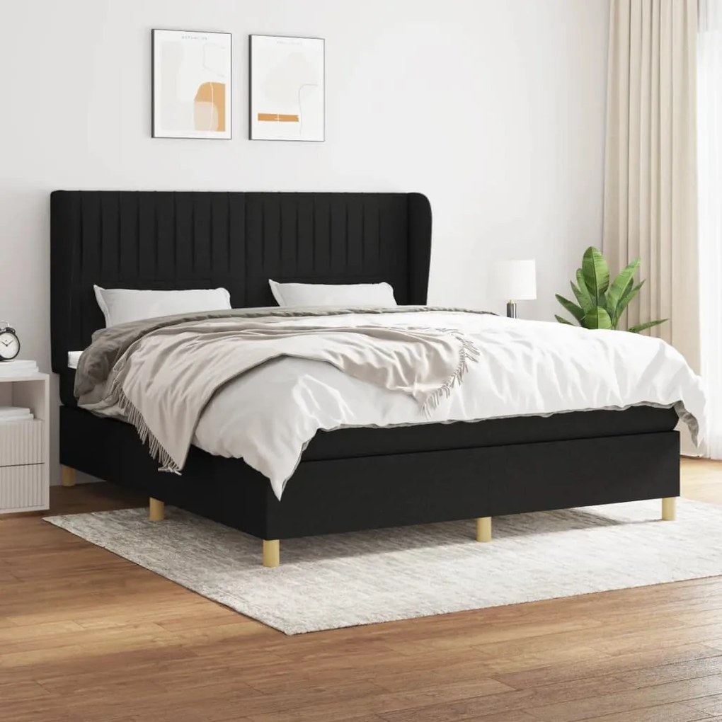 Κρεβάτι Boxspring με Στρώμα Μαύρο 180x200 εκ. Υφασμάτινο