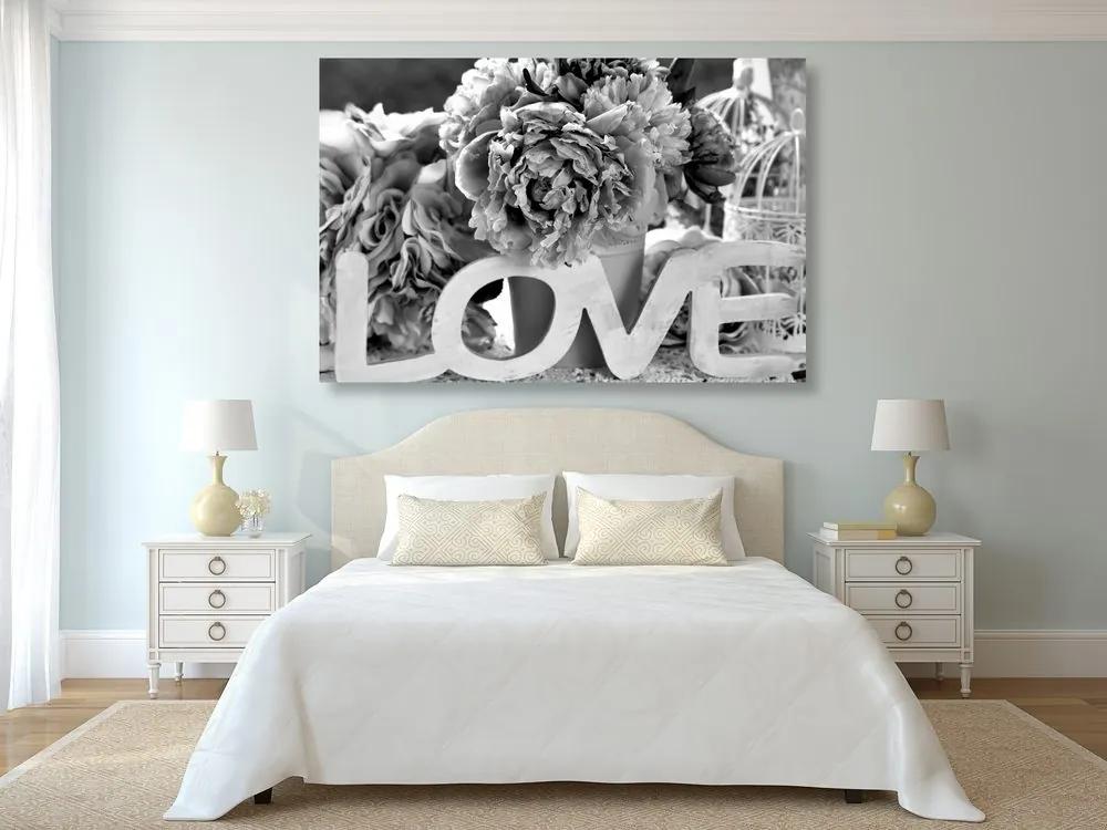 Εικόνα με τη ρομαντική επιγραφή Love σε ασπρόμαυρο - 120x80