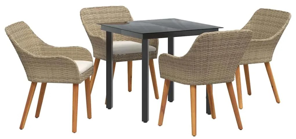 vidaXL Σέτ φαγητού για κήπο με μαξιλάρι 5 pcs Μπεζ συνθετικό ρατάν
