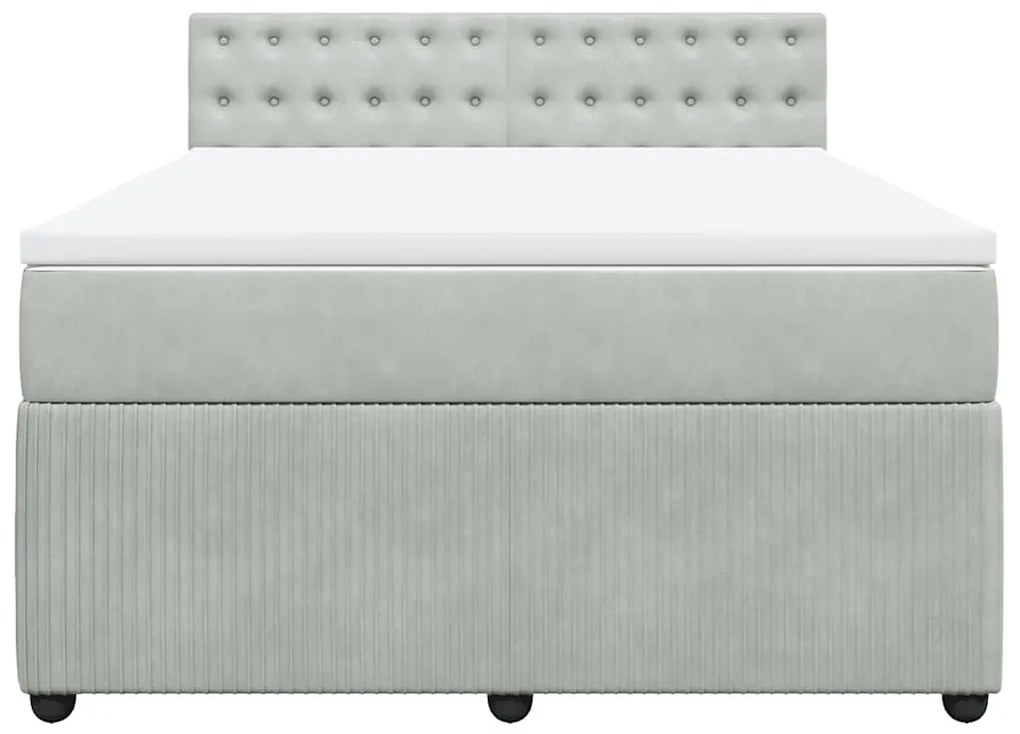 vidaXL Κρεβάτι Boxspring με Στρώμα Ανοιχτό Γκρι 160x200 εκ. Βελούδινο