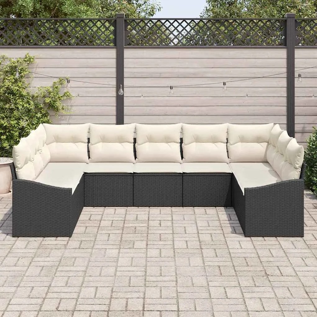 vidaXL Σετ Καναπέ Κήπου 9 pcs Μαύρο Πολυ ράταν