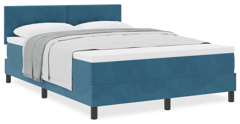 vidaXL Κρεβάτι Box Spring με Στρώμα Σκούρο Μπλε 140x190 εκ Βελούδινο