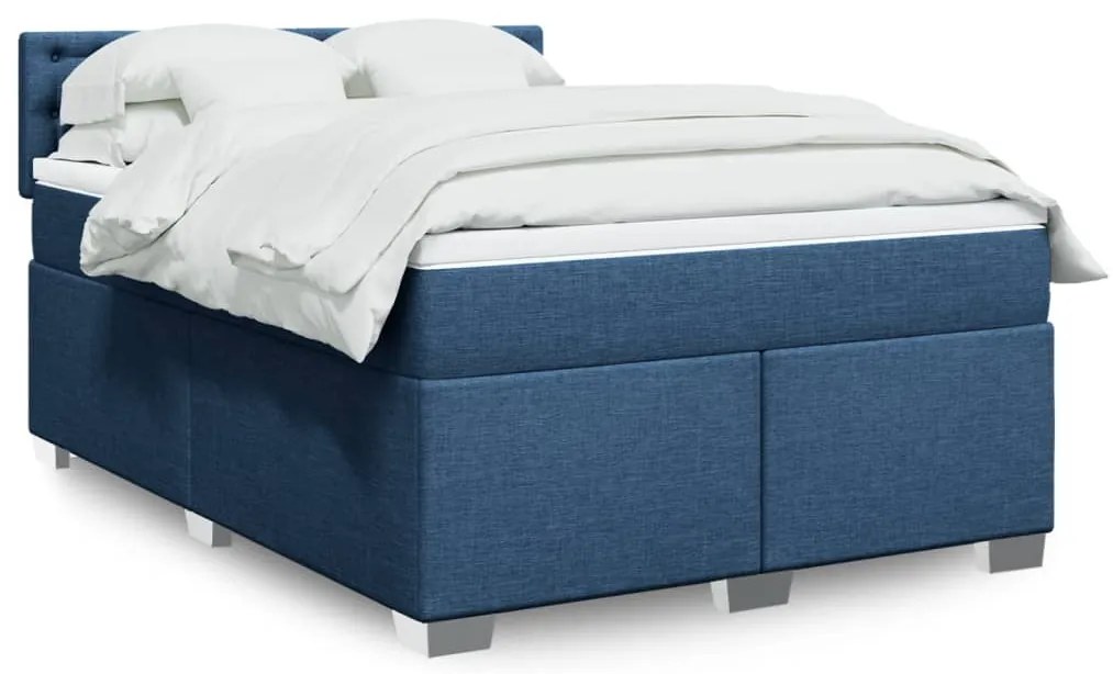 vidaXL Κρεβάτι Boxspring με Στρώμα Μπλε 140x200 εκ. Υφασμάτινο