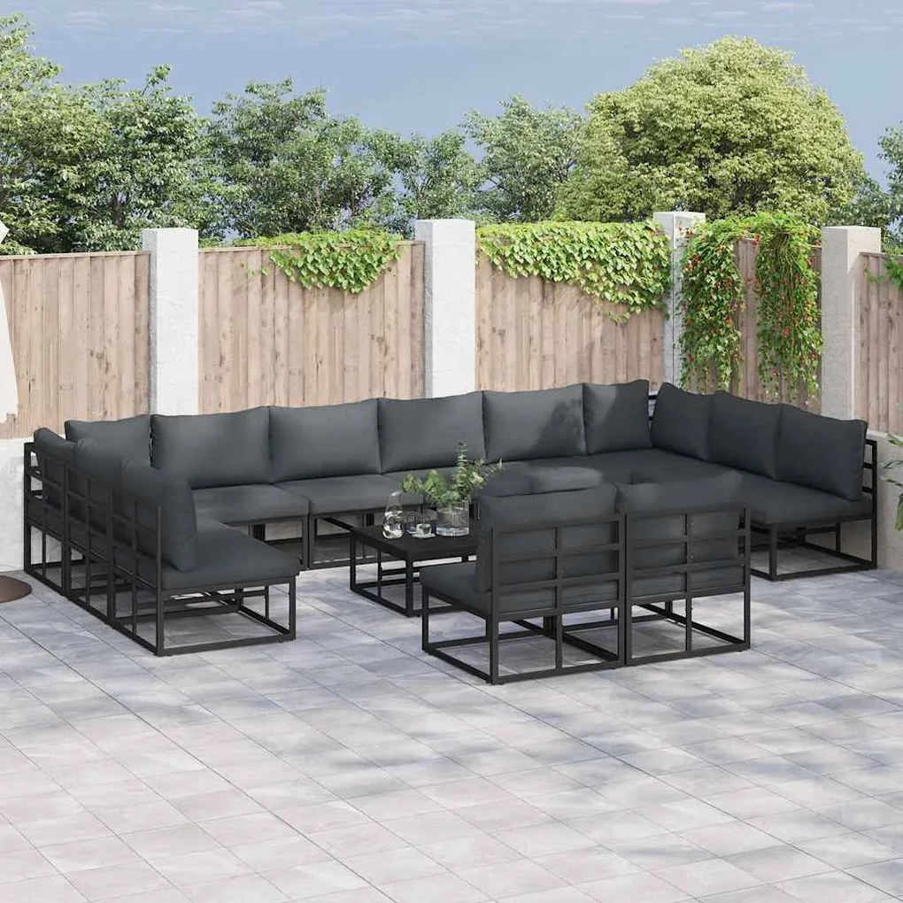 vidaXL Σετ Καναπέ Κήπου 12 pcs Μαύρο 423 x 211.5 x 71 εκ Αλουμίνιο
