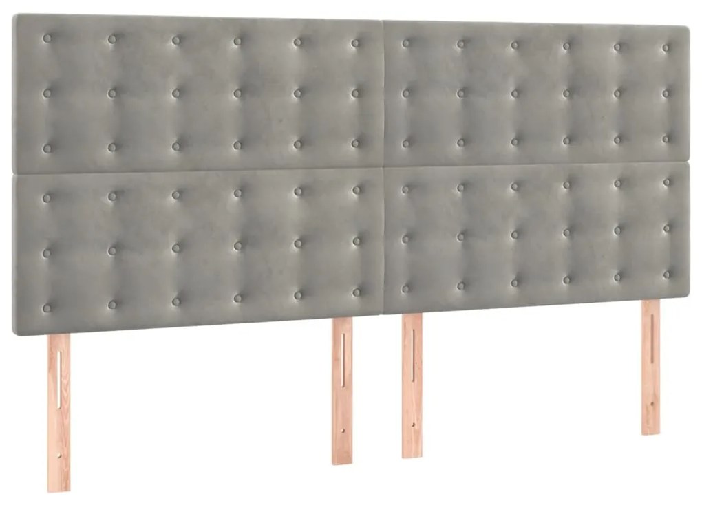 vidaXL Κρεβάτι Boxspring με Στρώμα Ανοιχτό Γκρι 200x200 εκ. Βελούδινο