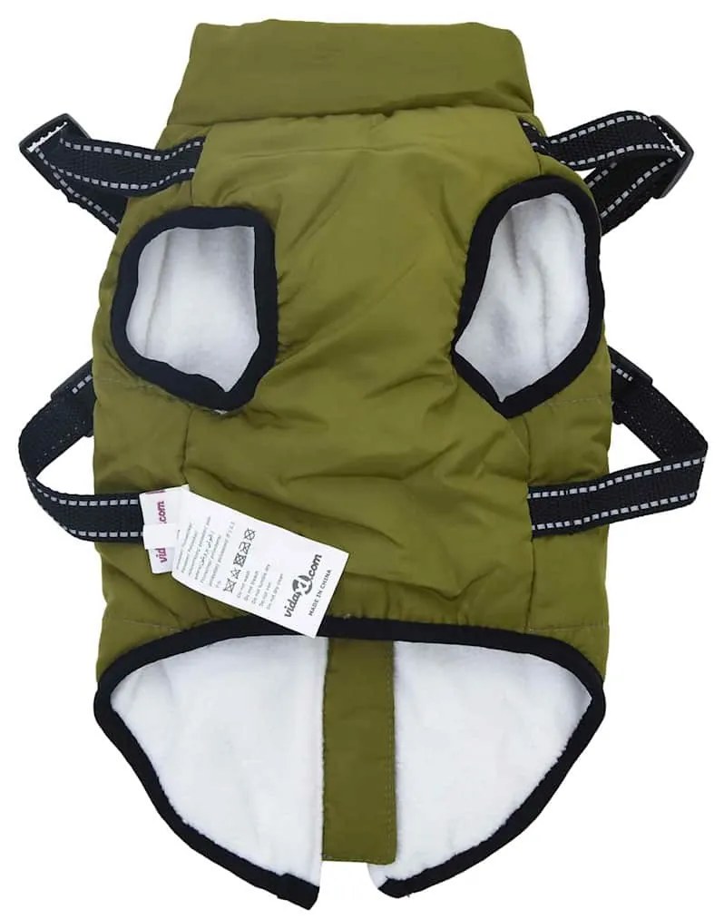 vidaXL Μπουφάν Σκύλου Στρατιωτικό Πράσινο XL Φλις και Πολυεστέρας