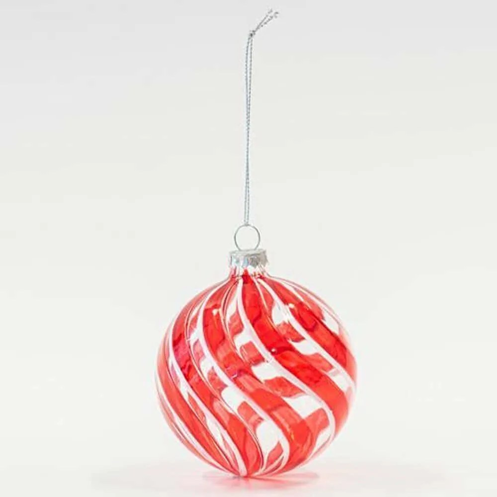 Χριστουγεννιάτικες Μπάλες Γραμμές (Σετ 4Τμχ) 600-45731 8cm White-Red