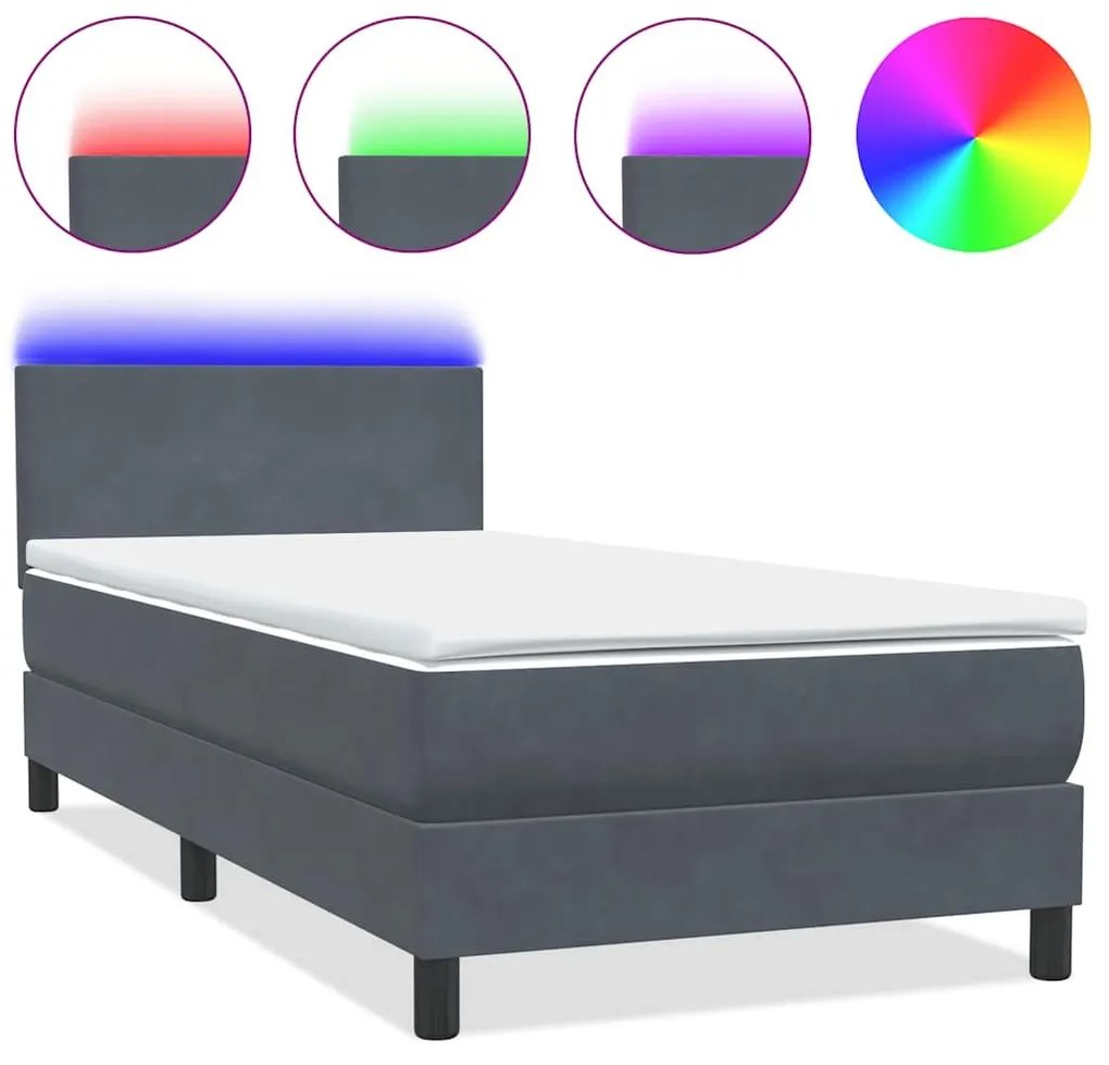 Κρεβάτι Boxspring με Στρώμα Σκούρο Γκρι 100x210 εκ. Βελούδινο - Γκρι