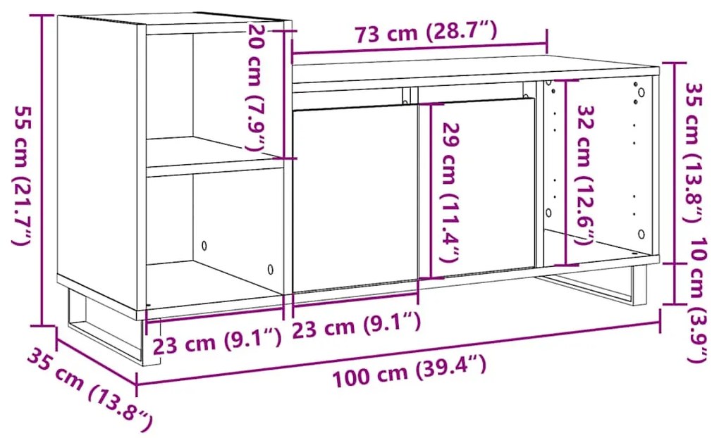 Έπιπλο Τηλεόρασης τεχνίτης Δρυς 100x35x55 εκ Επεξεργασμένο Ξύλο - Καφέ