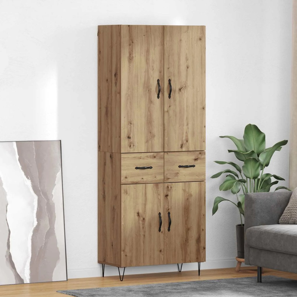 Highboard 2 pcs Artisan Oak Μηχανική ξυλεία και γυαλί