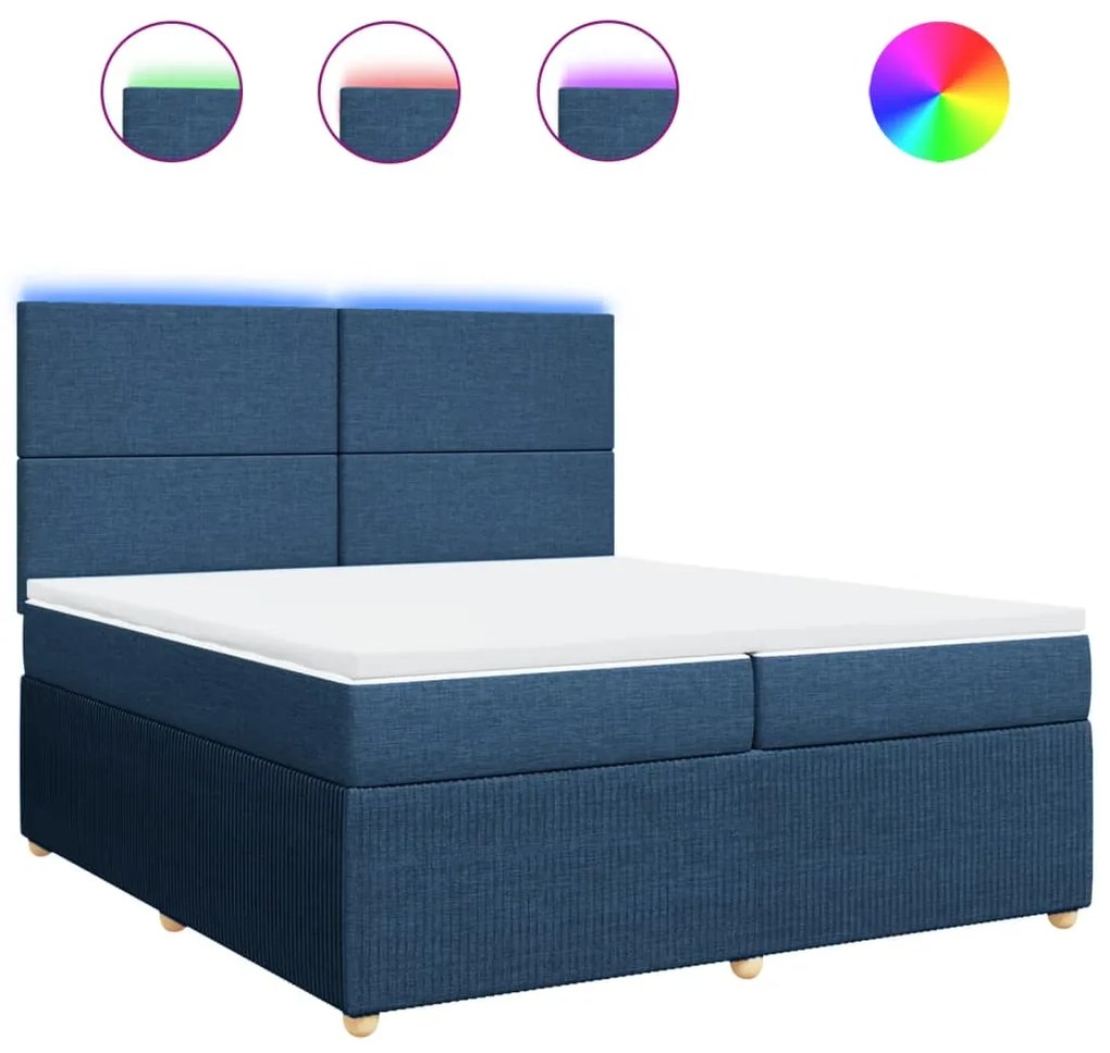 vidaXL Κρεβάτι Boxspring με Στρώμα Μπλε 200x200 εκ. Υφασμάτινο