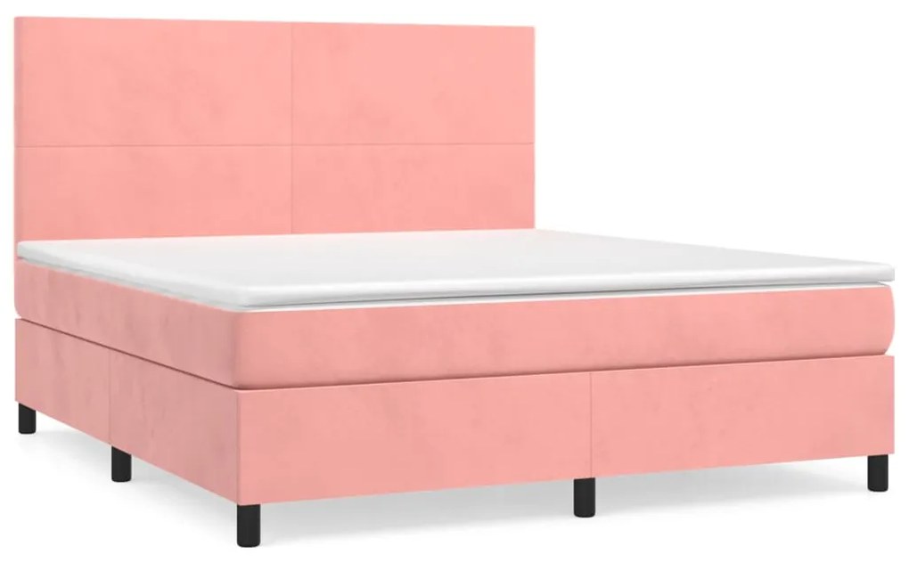 vidaXL Κρεβάτι Boxspring με Στρώμα Ροζ 180x200 εκ. Βελούδινο