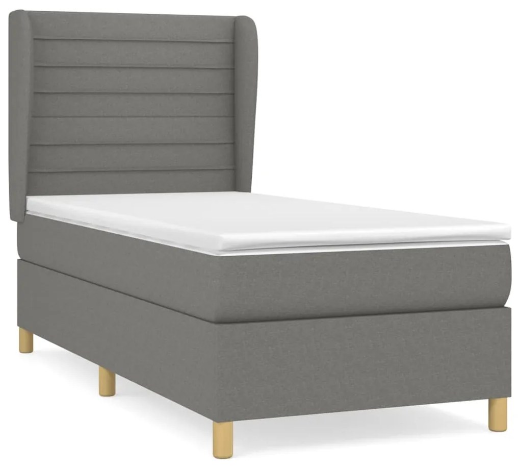 Κρεβάτι Boxspring με Στρώμα Σκούρο Γκρι 90x190 εκ. Υφασμάτινο 3128566