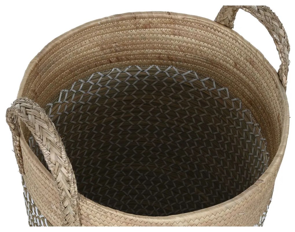 Σετ Καλαθιών Home ESPRIT Λευκό Φυσικό Ανοιχτό καφέ PVC Σχοινί Θαλασσινό γρασίδι Καλάμια (3 Τεμάχια)