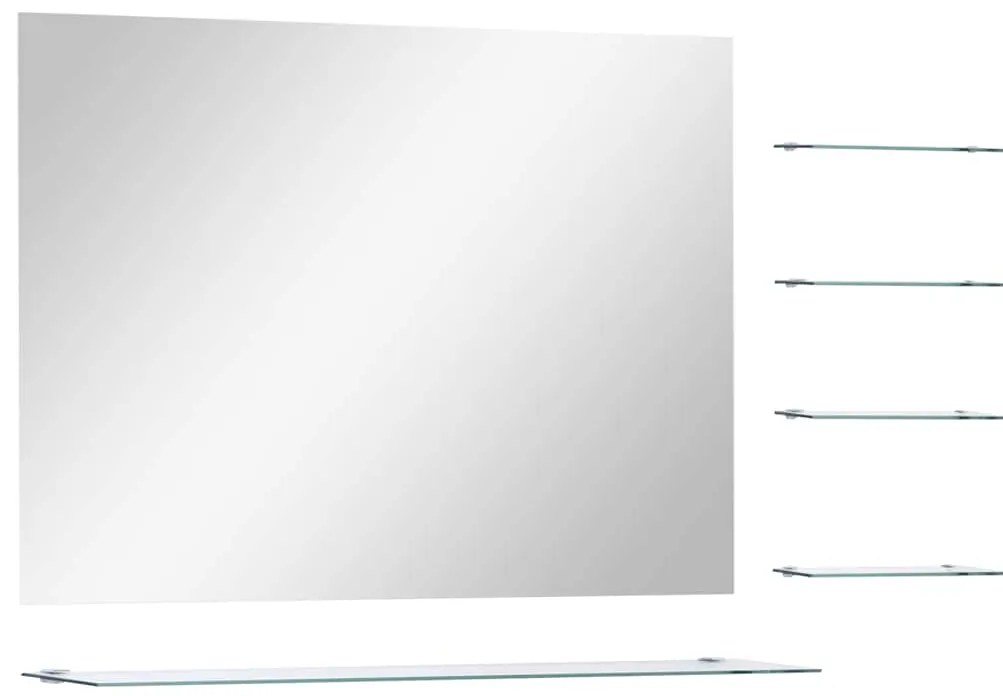 vidaXL Καθρέφτης Τοίχου Ασημί 80 x 60 εκ. με 5 Ράφια