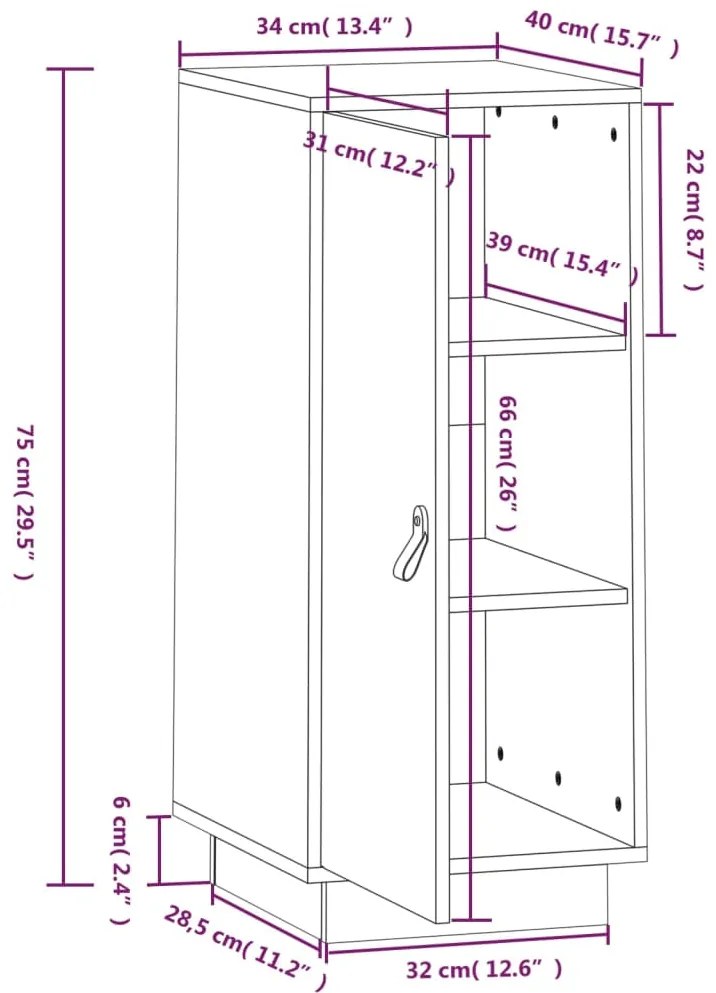 Μπουφές Γκρι 34 x 40 x 75 εκ. από Μασίφ Ξύλο Πεύκου 820114