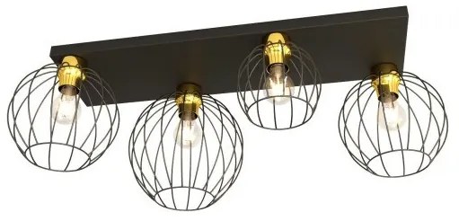 Πλαφονιέρα Φωτιστικό Οροφής 4xE27 Πλέγμα Nest Emibig -1370/4-Μαύρο-Χρυσό 1370/4