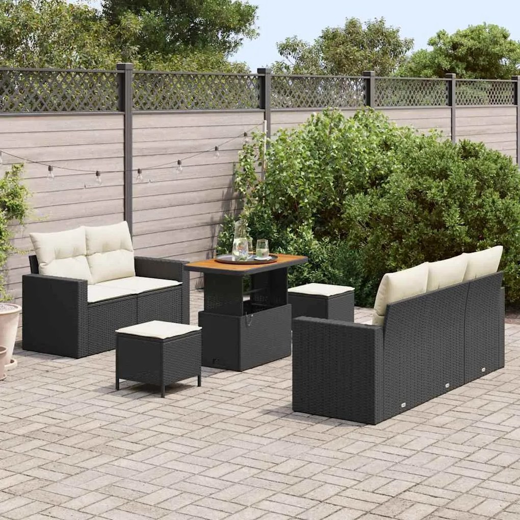 vidaXL Σετ Καναπέ Κήπου Ρυθμιζόμενο ύψος 8 pcs Μαύρο συνθετικό ρατάν