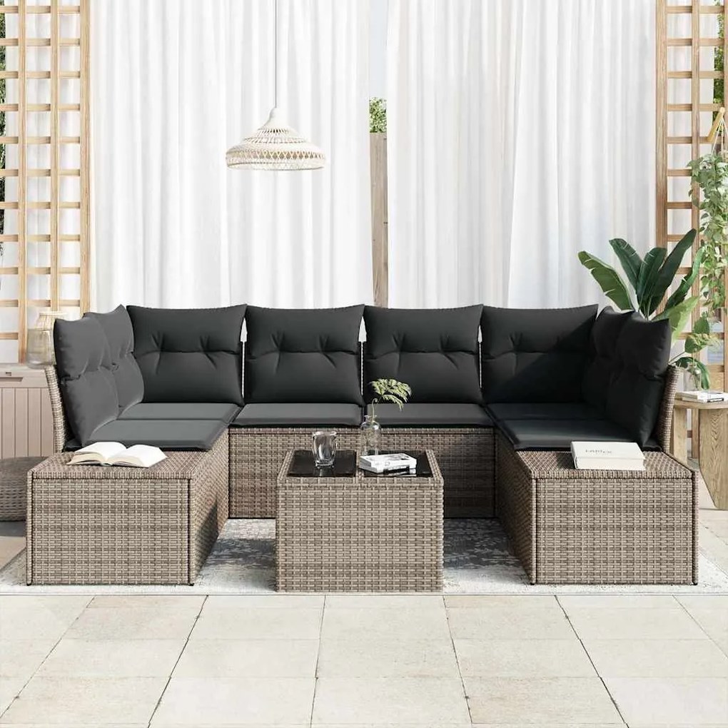 vidaXL Σετ Καναπέ Κήπου με μαξιλάρι 7 pcs Γκρι 55 x 55 x 37 εκ