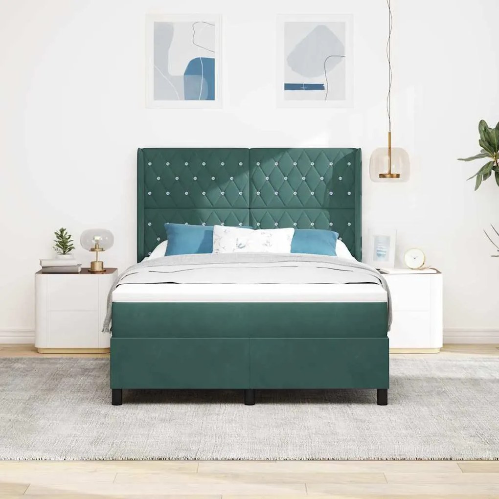 vidaXL Κρεβάτι με ελατήρια Σκούρο πράσινο 160 x 200 cm Βελούδο