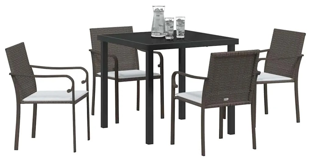 vidaXL Σέτ φαγητού για κήπο 5 pcs Καφέ Πολυ ράταν